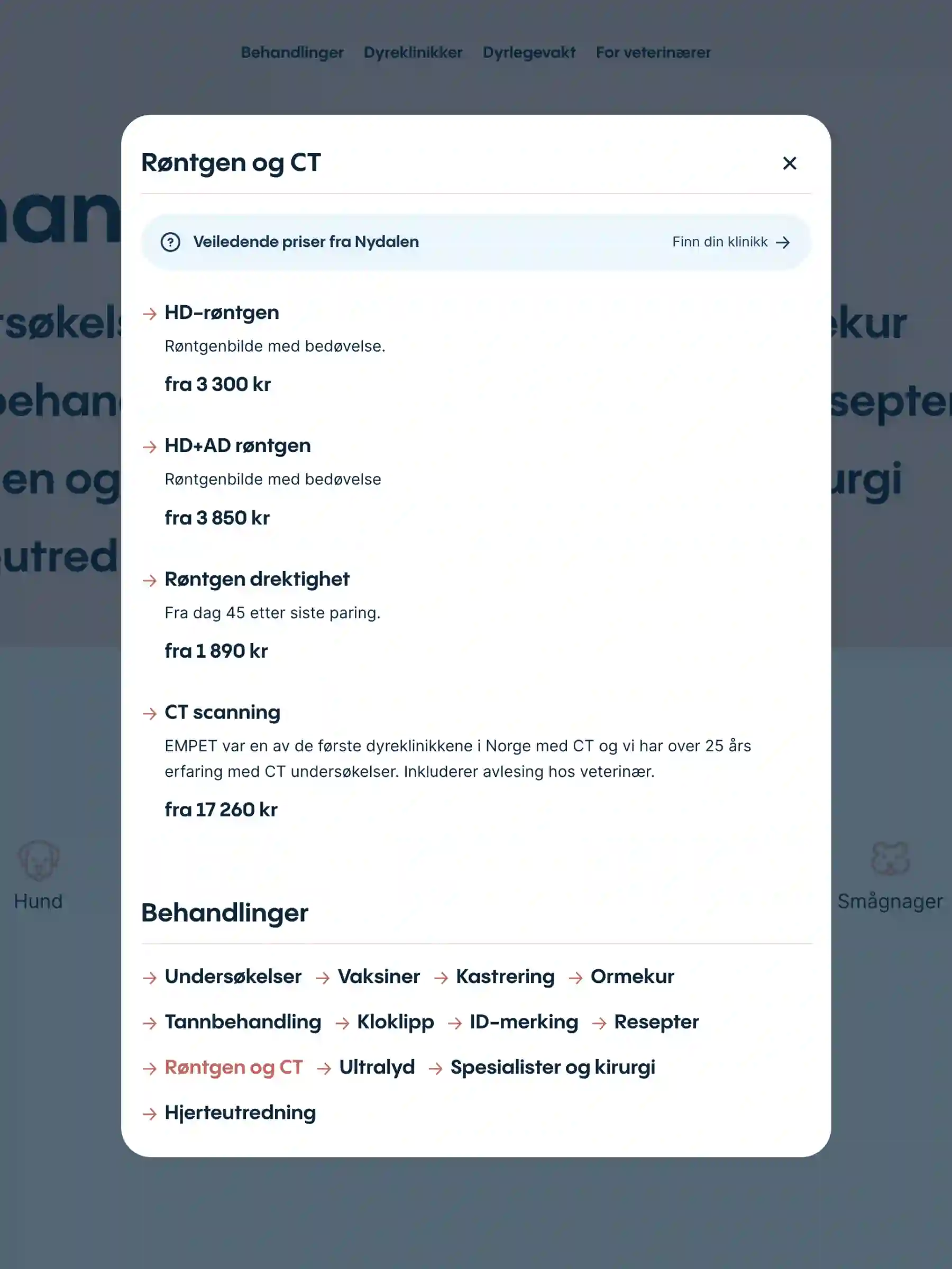 Skjermbilde av Røntgen og CT tjenester fra empet.no
