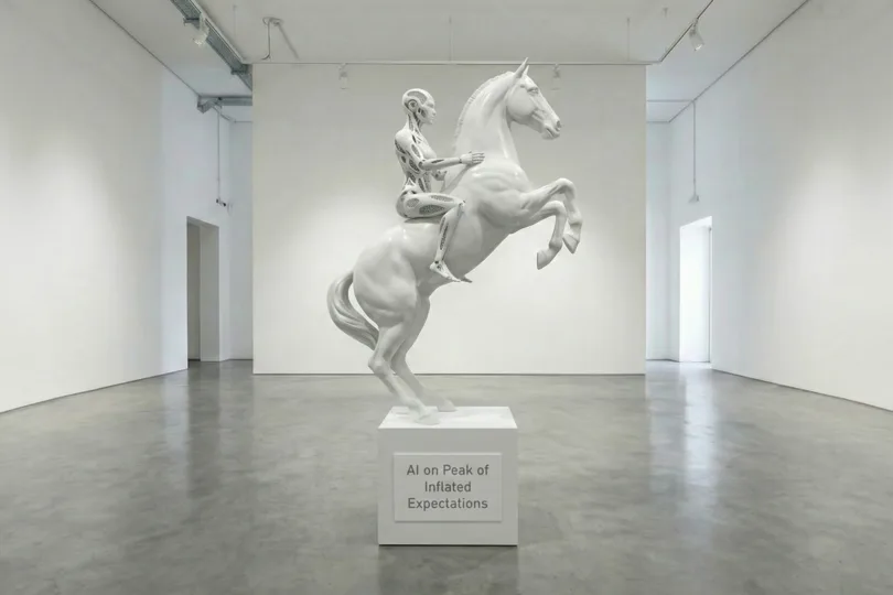 Bilde av AI-robot rir en hest som tar sats