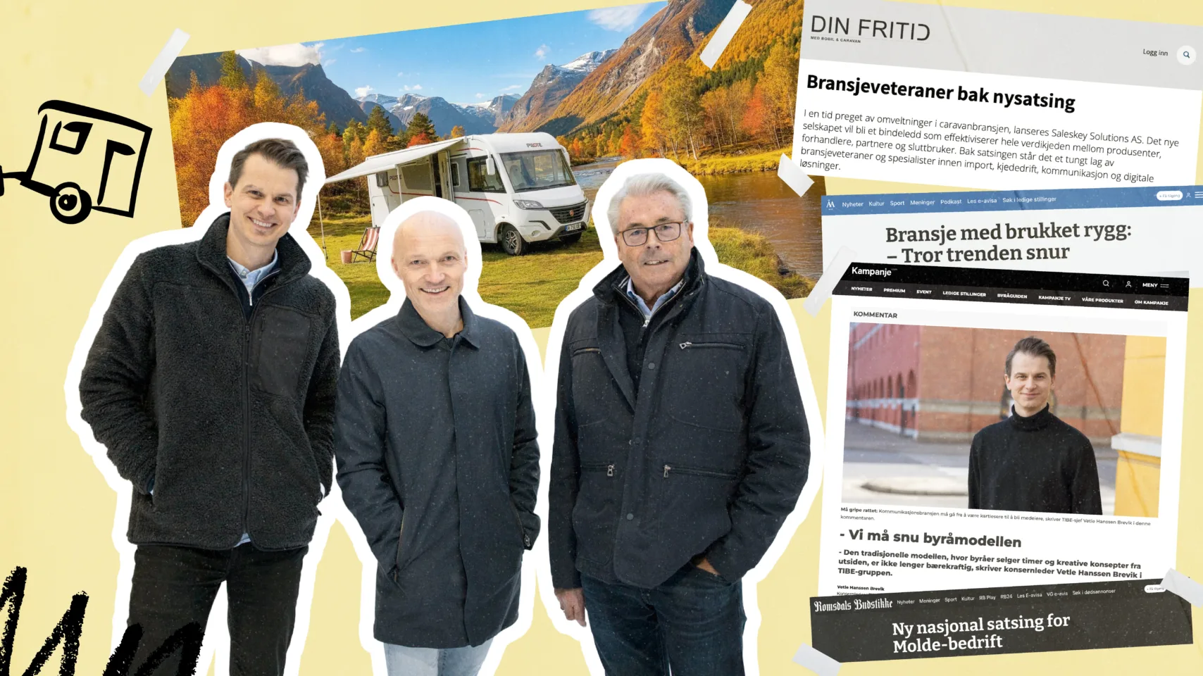 Konsernleder i TIBE og styreleder i Saleskey, Vetle Hanssen Brevik, forretningsutvikler i TIBE Molde og Saleskey, Oddgeir Visnes, og daglig leder i Saleskey, Tor Grüner.